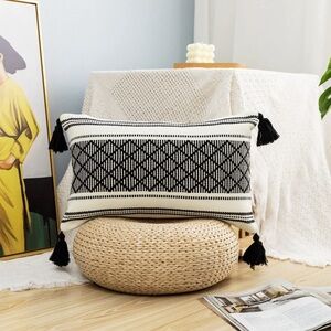 Black and White Geometric BOHO Throw Pillow Cover